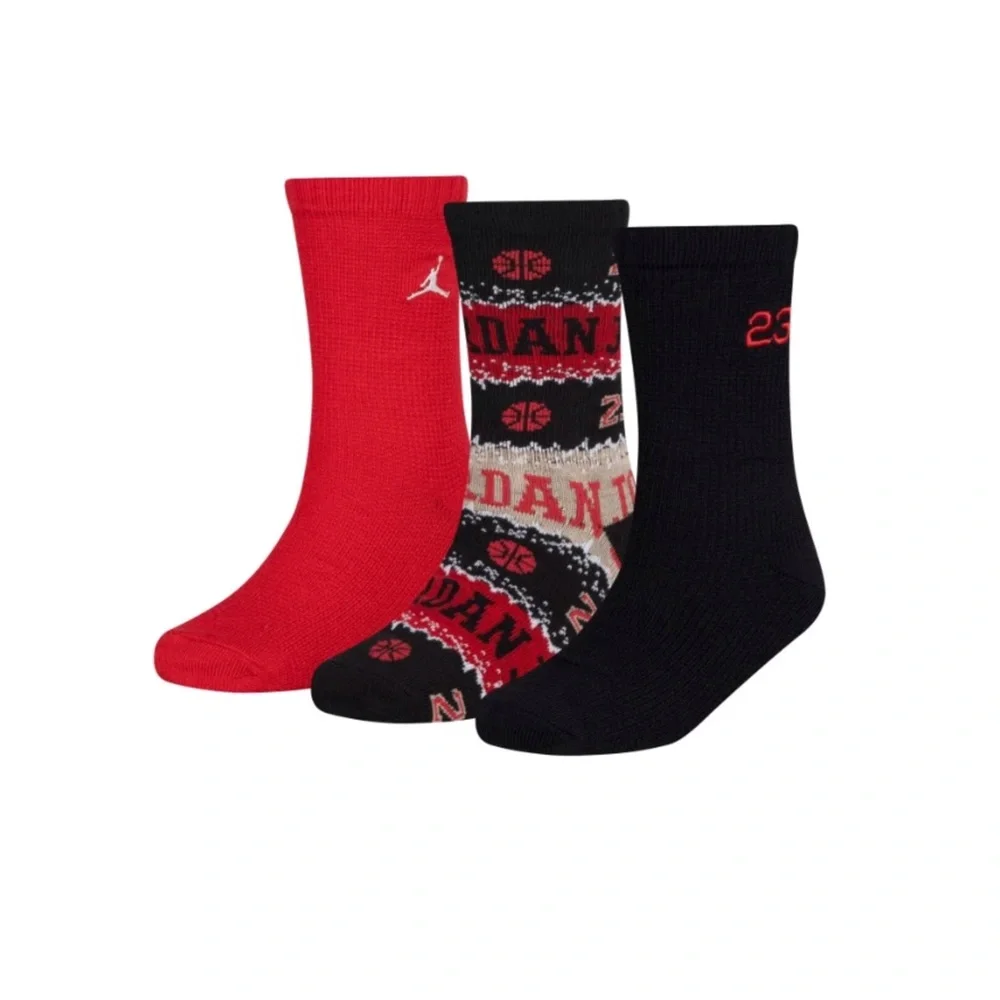 New Nike Air Jordan Boys 3-pack size XS Yth 10C-3Y Holiday Crew Socks Red Black